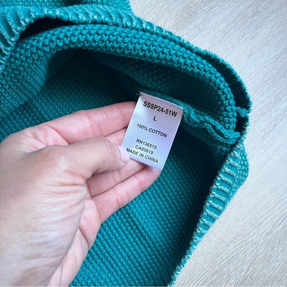 STITCHES & STRIPES NWT V Neck Pullover Knit Sweater Washed Green SZ L Cotton - Picture 4 of 7